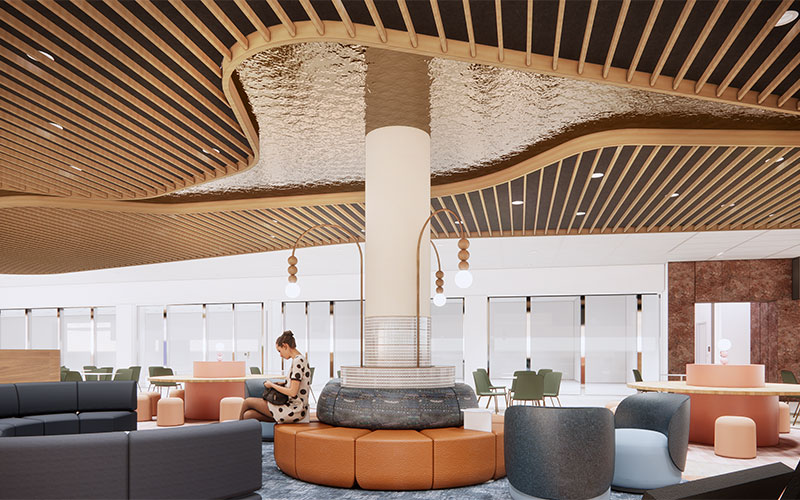 Interior shot of the new terminal 1 international seating area