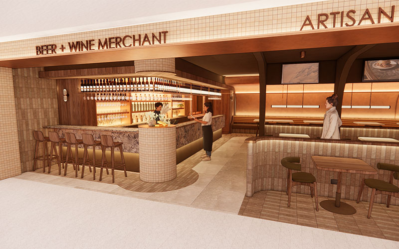 Storefront render of a beautiful beige bar