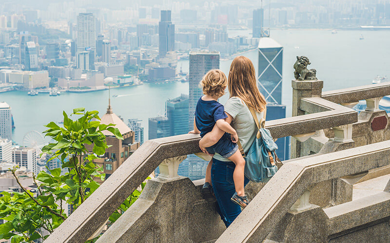 Mother and child and overlooking Hong Kong from Victoria Peak