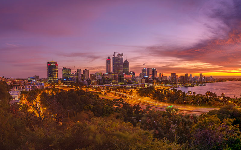 Perth city skyline at dusk